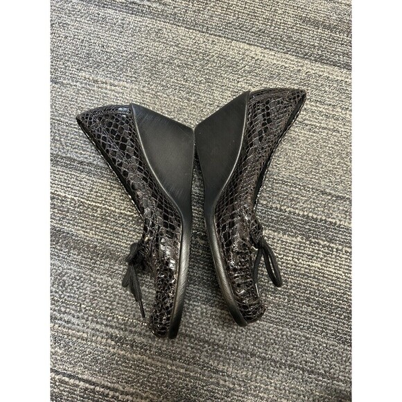 Aerosoles Women’s Black Leather Snake Animal Print Wedge Loafer Bow Pump Size 9 - Picture 3 of 6